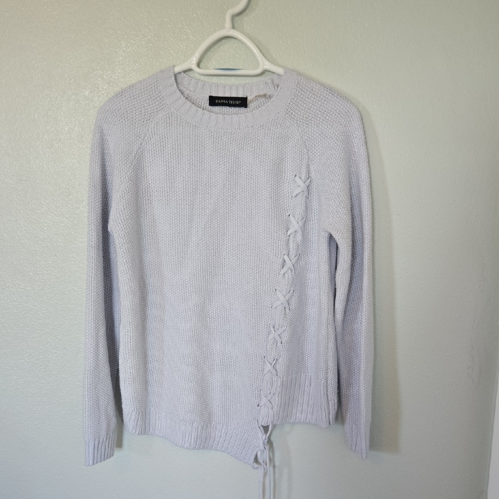 Ivanka Trump | Light Blue Lace Up Sweater Size Small